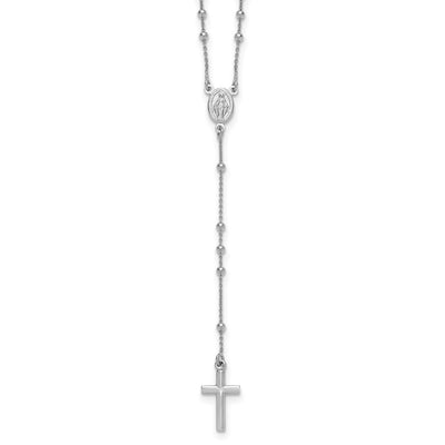Sterling Silver Rhodium-plated Polished with extender Rosary Necklace