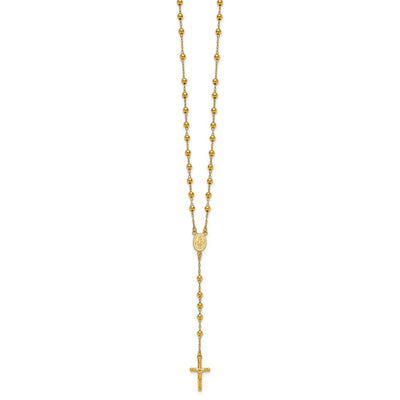Sterling Silver Gold-tone Polished and Beaded Rosary Necklace