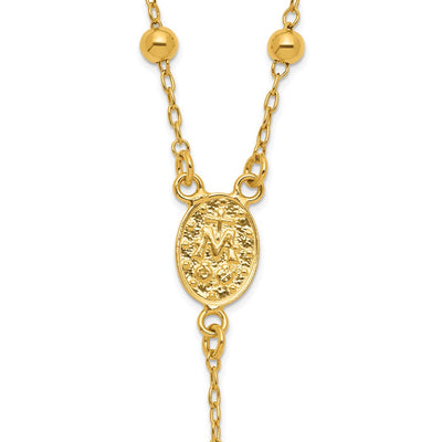 Sterling Silver Gold-tone Polished and Beaded Rosary Necklace