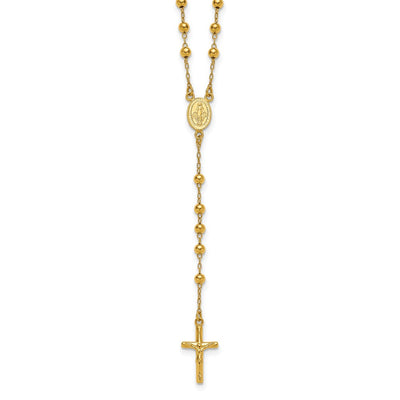 Sterling Silver Gold-tone Polished and Beaded Rosary Necklace