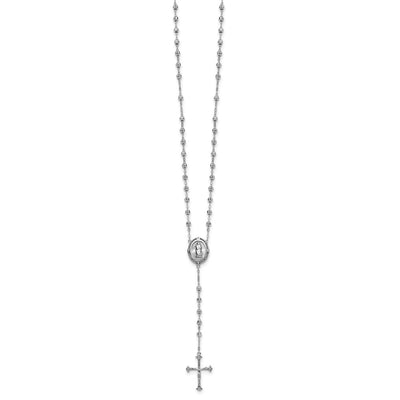 Sterling Silver Rhodium-plated CZ Diamond-cut Beaded Rosary Necklace