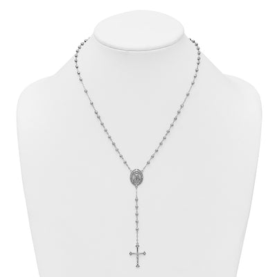 Sterling Silver Rhodium-plated CZ Diamond-cut Beaded Rosary Necklace
