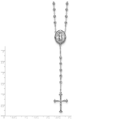 Sterling Silver Rhodium-plated CZ Diamond-cut Beaded Rosary Necklace