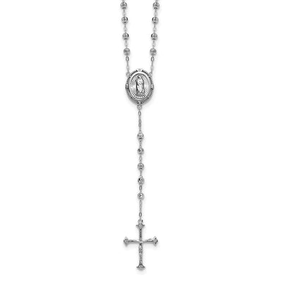 Sterling Silver Rhodium-plated CZ Diamond-cut Beaded Rosary Necklace
