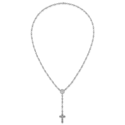Sterling Silver Rhodium-plated Polished Round CZ Rosary Necklace