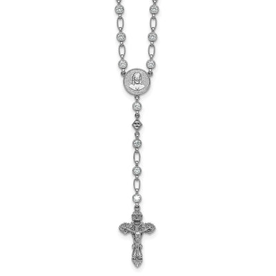 Sterling Silver Rhodium-plated Polished Round CZ Rosary Necklace