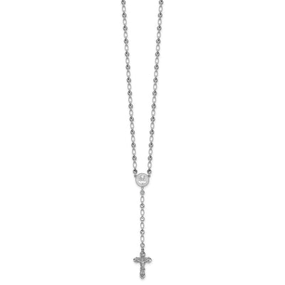 Sterling Silver Rhodium-plated Polished CZ and Diamond-cut Circles Rosary Necklace