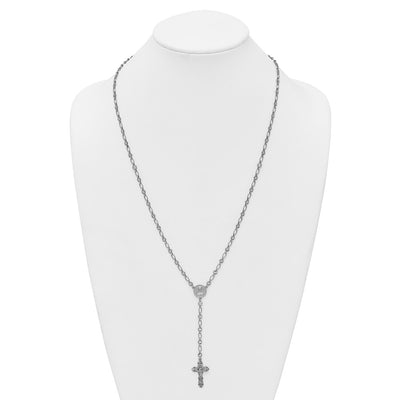 Sterling Silver Rhodium-plated Polished CZ and Diamond-cut Circles Rosary Necklace