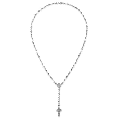 Sterling Silver Rhodium-plated Polished CZ and Diamond-cut Circles Rosary Necklace