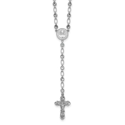 Sterling Silver Rhodium-plated Polished CZ and Diamond-cut Circles Rosary Necklace