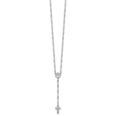 Sterling Silver Rhodium-plated CZ and Diamond-cut Heart Link with Cross Ash Holder Rosary Necklace