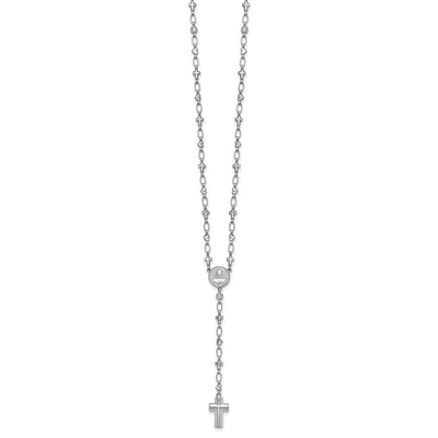Sterling Silver Rhodium-plated CZ and Diamond-cut Heart and Cross Link with Cross Ash Holder Rosary Necklace