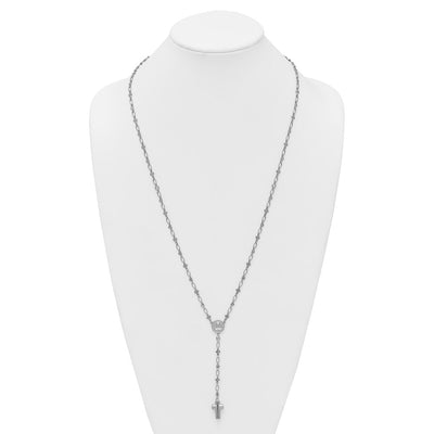 Sterling Silver Rhodium-plated CZ and Diamond-cut Heart and Cross Link with Cross Ash Holder Rosary Necklace