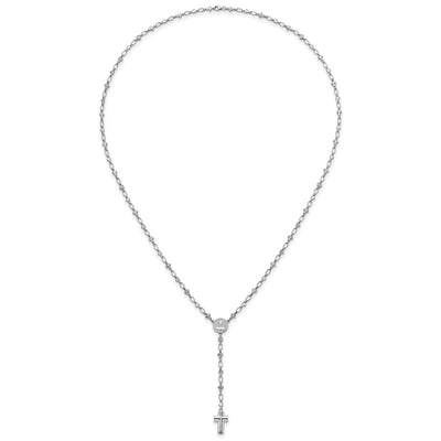 Sterling Silver Rhodium-plated CZ and Diamond-cut Heart and Cross Link with Cross Ash Holder Rosary Necklace