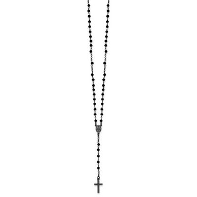 Sterling Silver Black Rhodium-plated Crystal with extender Rosary Themed Necklace