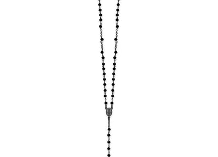 Sterling Silver Black Rhodium-plated Crystal 18. with 0. extender Rosary Necklace (Style QH5883-18.5)