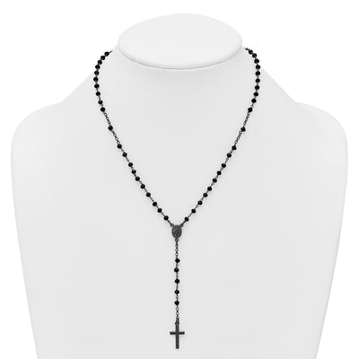 Sterling Silver Black Rhodium-plated Crystal with extender Rosary Themed Necklace