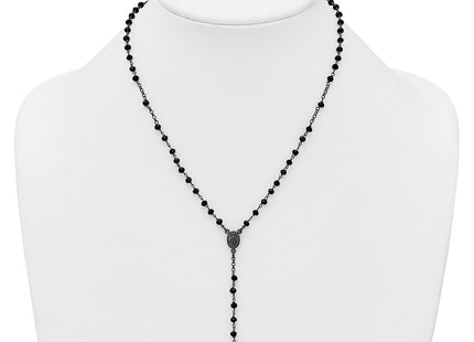Sterling Silver Black Rhodium-plated Crystal 18. with 0. extender Rosary Necklace (Style QH5883-18.5)