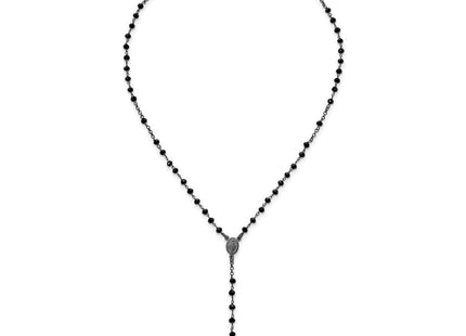Sterling Silver Black Rhodium-plated Crystal 18. with 0. extender Rosary Necklace (Style QH5883-18.5)