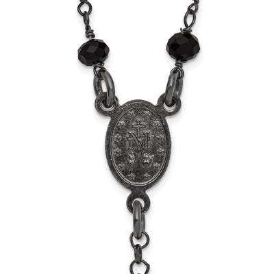 Sterling Silver Black Rhodium-plated Crystal with extender Rosary Themed Necklace