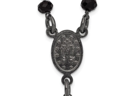 Sterling Silver Black Rhodium-plated Crystal 18. with 0. extender Rosary Necklace (Style QH5883-18.5)