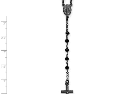 Sterling Silver Black Rhodium-plated Crystal 18. with 0. extender Rosary Necklace (Style QH5883-18.5)