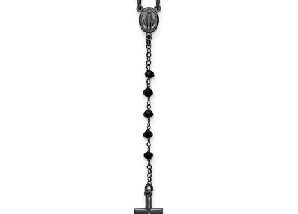 Sterling Silver Black Rhodium-plated Crystal 18. with 0. extender Rosary Necklace (Style QH5883-18.5)