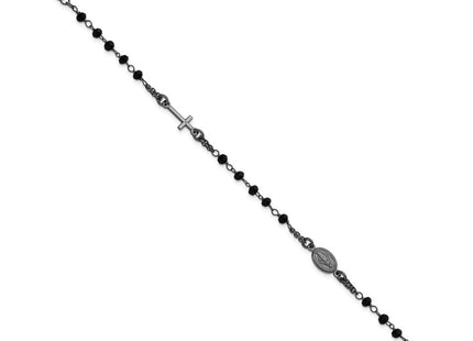 Sterling Silver Black Rhodium-plated Crystal with 0. extender Rosary Themed Necklace