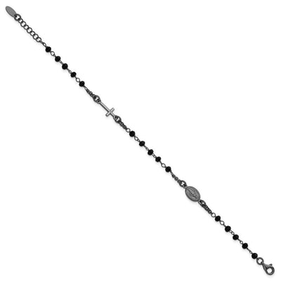 Sterling Silver Black Rhodium-plated Crystal with extender Rosary Themed Necklace