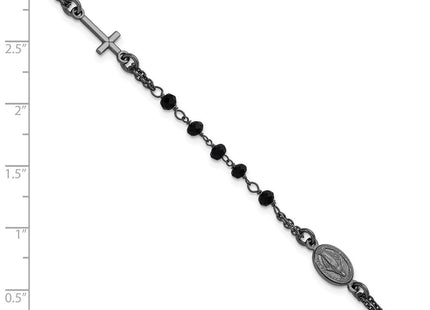 Sterling Silver Black Rhodium-plated Crystal with 0. extender Rosary Themed Necklace