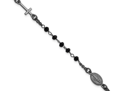 Sterling Silver Black Rhodium-plated Crystal with 0. extender Rosary Themed Necklace