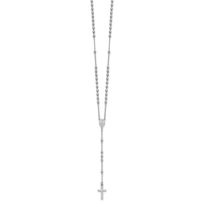 Sterling Silver Rhodium-plated with extender Rosary Themed Necklace
