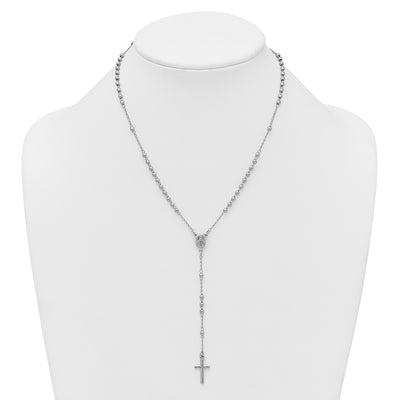 Sterling Silver Rhodium-plated with extender Rosary Themed Necklace