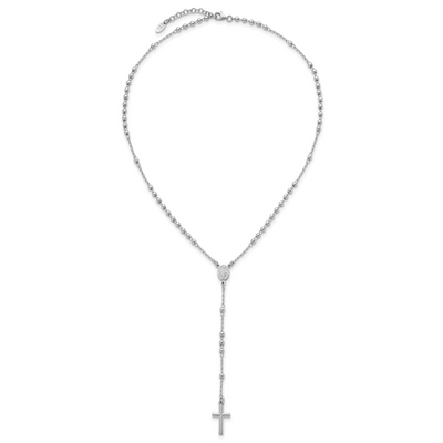 Sterling Silver Rhodium-plated with extender Rosary Themed Necklace