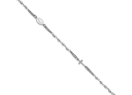 Sterling Silver Rhodium-plated 7. with 0. extender Rosary Themed Necklace