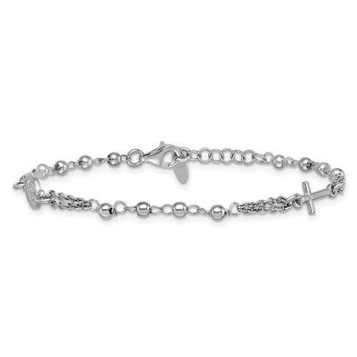 Sterling Silver Rhodium-plated with extender Rosary Themed Necklace