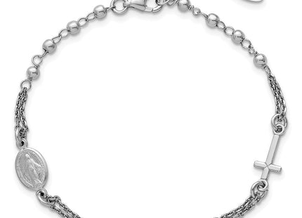 Sterling Silver Rhodium-plated 7. with 0. extender Rosary Themed Necklace