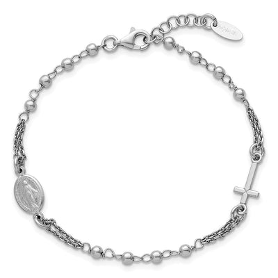 Sterling Silver Rhodium-plated with extender Rosary Themed Necklace