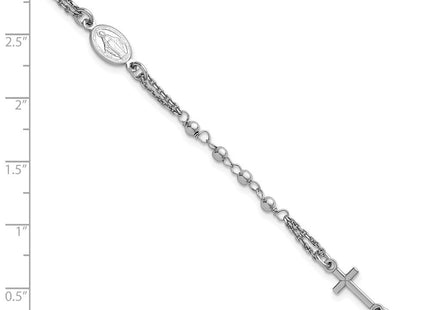 Sterling Silver Rhodium-plated 7. with 0. extender Rosary Themed Necklace