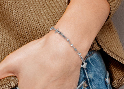 Sterling Silver Rhodium-plated 7. with 0. extender Rosary Themed Bracelet