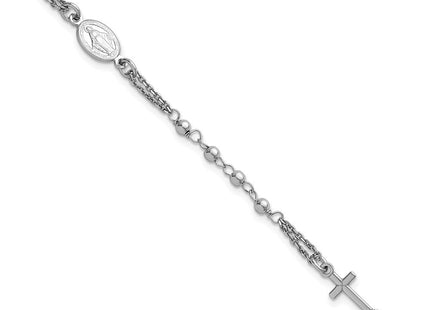 Sterling Silver Rhodium-plated 7. with 0. extender Rosary Themed Necklace