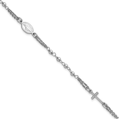 Sterling Silver Rhodium-plated with extender Rosary Themed Necklace