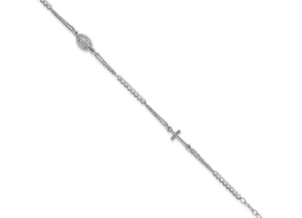 Sterling Silver Rhodium-plated Polished CZ 6. with 1. extender Rosary Necklace