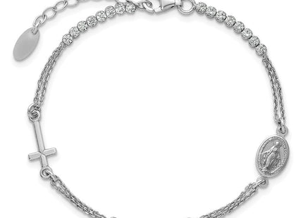 Sterling Silver Rhodium-plated Polished CZ 6. with 1. extender Rosary Necklace