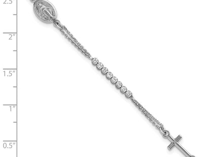 Sterling Silver Rhodium-plated Polished CZ 6. with 1. extender Rosary Necklace