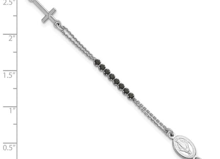 Sterling Silver Rhodium-plated Polished Black CZ 6. with 1. extender Rosary Necklace