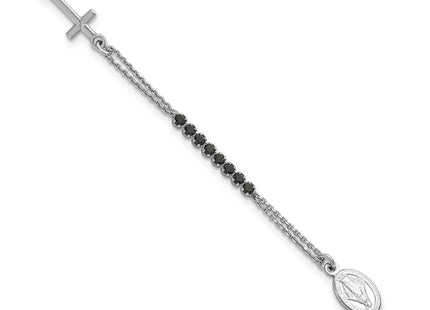 Sterling Silver Rhodium-plated Polished Black CZ 6. with 1. extender Rosary Necklace
