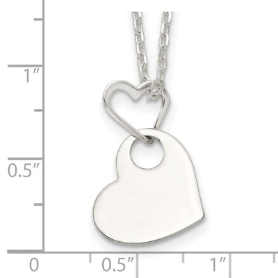 Sterling Silver Open Heart Holding A Heart Dangle Necklace