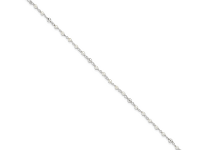 Sterling Silver Polished 9in Plus 1in ext FWC Pearl and Heart Anklet
