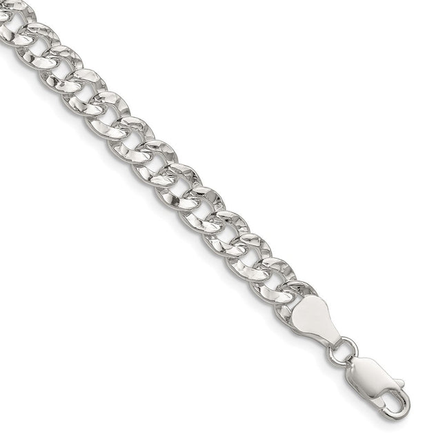 Sterling Silver Hammered Curb Bracelet, 7 x 6.35mm